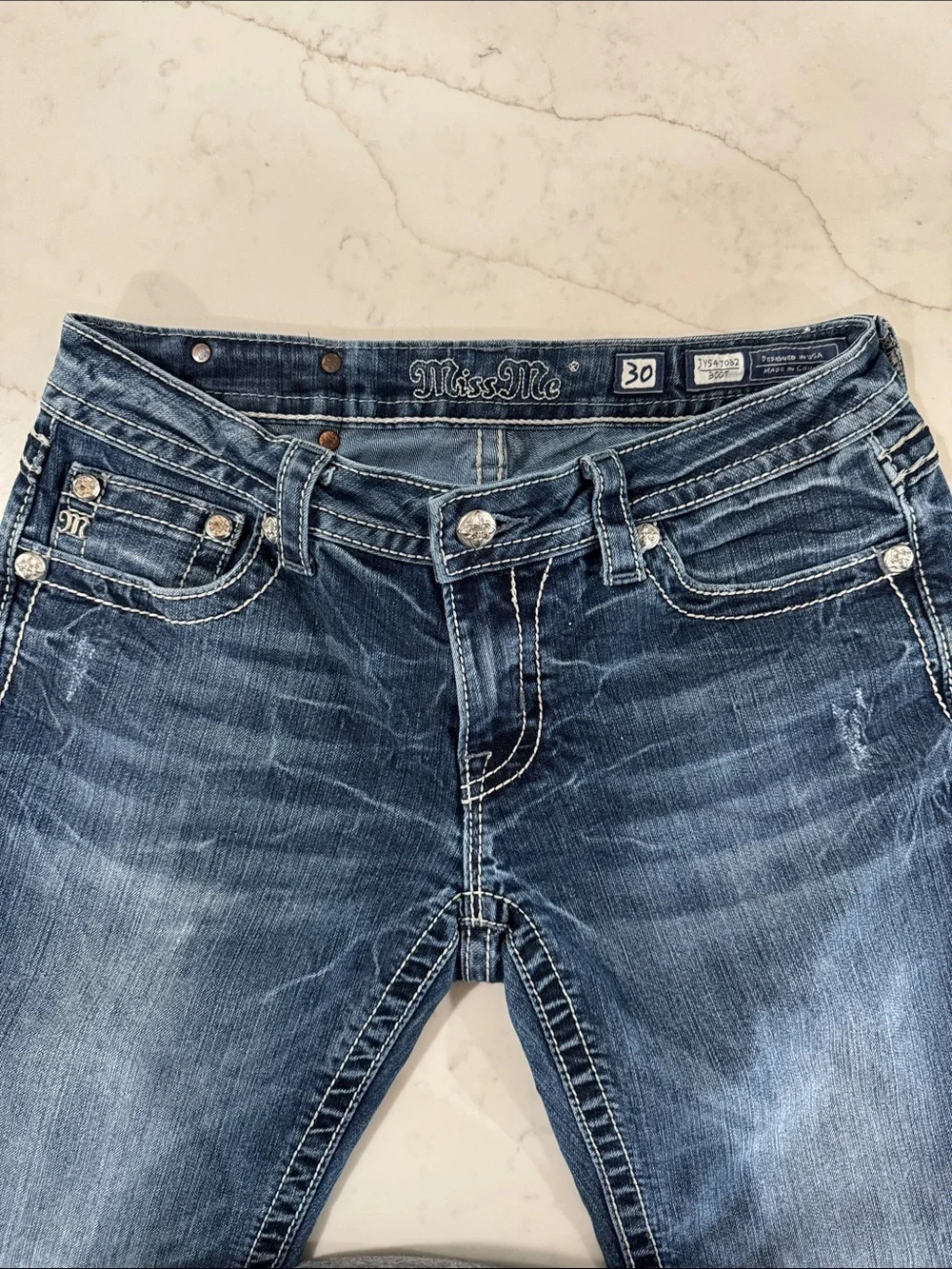 Miss Me Dark Blue Embellished Cross Pocket Bootcut Jeans
